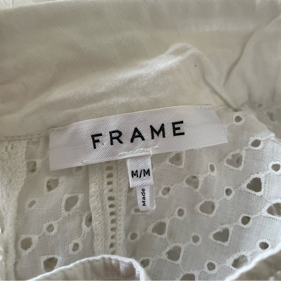 FRAME High Neck Puff Sleeve Keyhole Ivory Ramie Long Sleeve Eyelet Party Top M - Picture 9 of 12